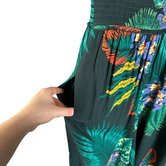 NWT Patrons of Peace Tropical Palm Leaf Print Off Shoulder Surplice Smocked Ruff - Picture 9 of 16